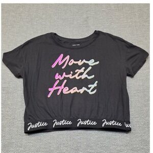 Justice Girls Move With Heart Black Graphic Tee Logo Hem JSZH9 XL 16/18
